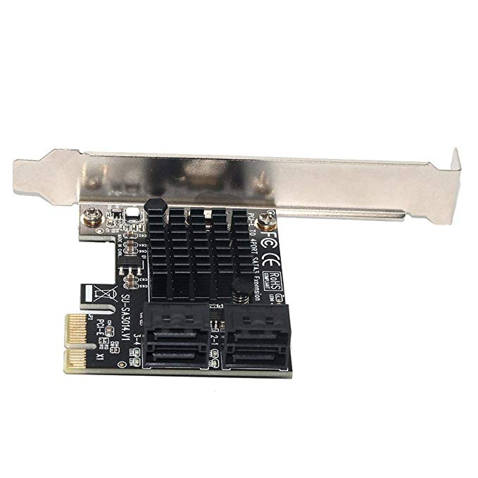 

SSU SA3014 PCI-E на 4 порта SATA 3.0 Плата контроллера 6 Гбит / с с теплоотводом Плата адаптера расширения для майнинга
