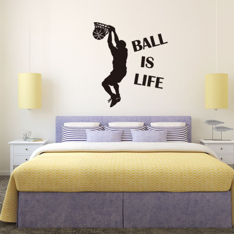 

1PC Hot Sale Wallpaper Ball Is Life Playing Basketball Sport Wall Sticker for Kids Rooms Mural Decor Decal Removable PVC New Waterproof Movement Is Life Wall Sticking Poster