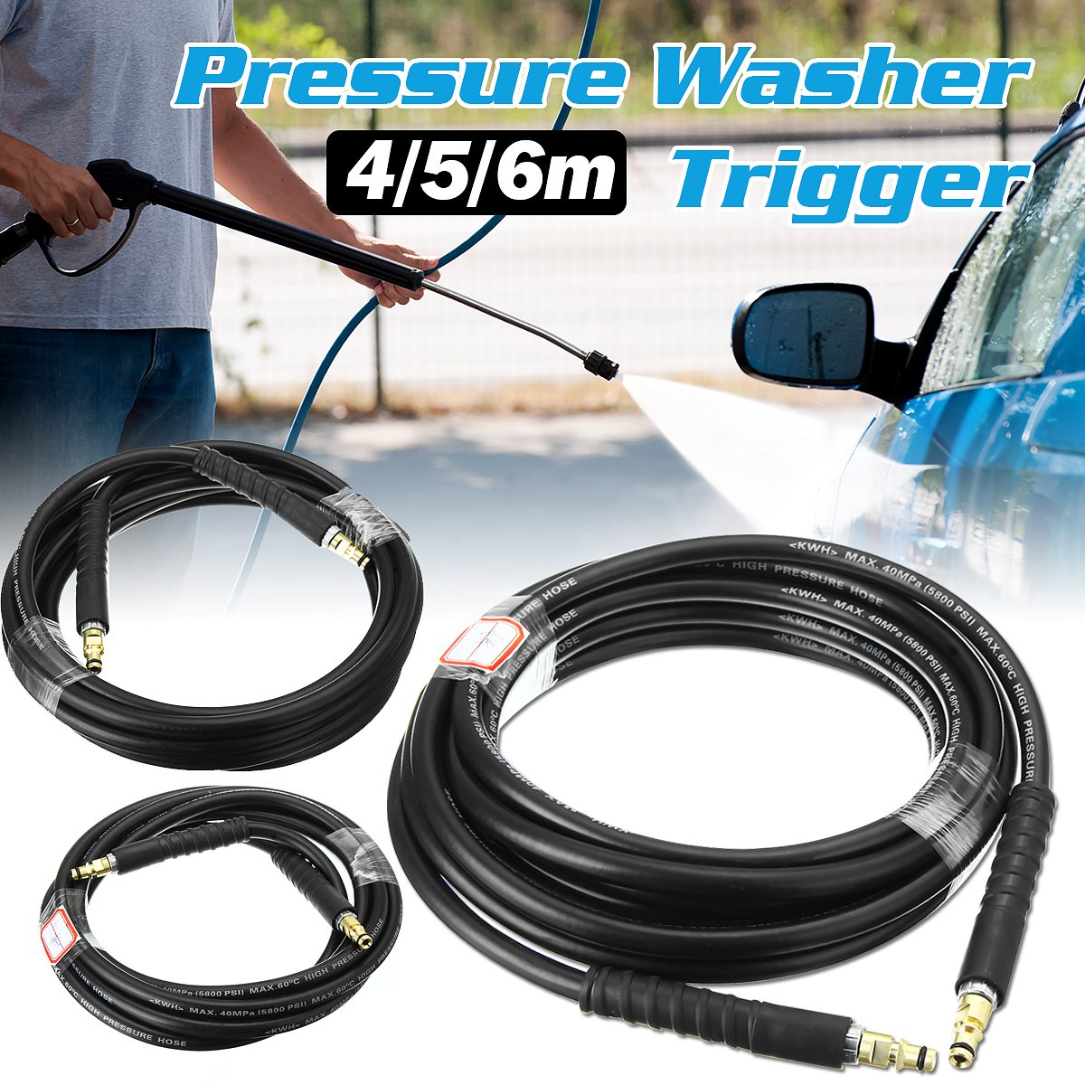 4/5/6m Pressure Washer Hose For KARCHER K Series Quick Yellow Click Trigger Gun 