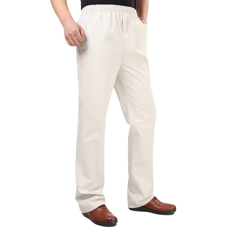 

Mens 100% Cotton Loose Full-Length Casual Pants Elastic Waist Breathable Work Slacks