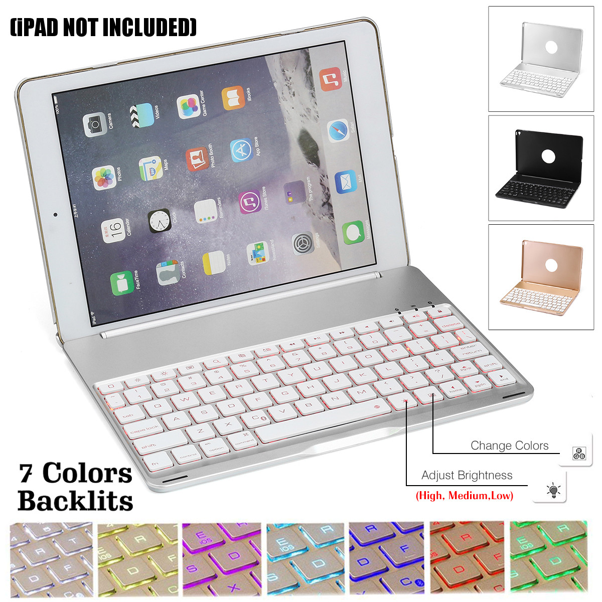 7 Colors Backlit Aluminum Alloy Wireless bluetooth Keyboard Case For iPad Air/iPad Air 2 11