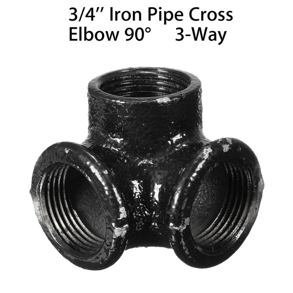

3/4 Inch 3-Way Malleable Iron Elbow 90° Threaded Cross Pipe Fitting Connector