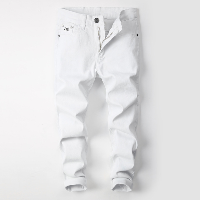 

Thin Section White Pants Men's Slim Feet Pants Stretch Youth Casual Jeans White Men's Season Trend