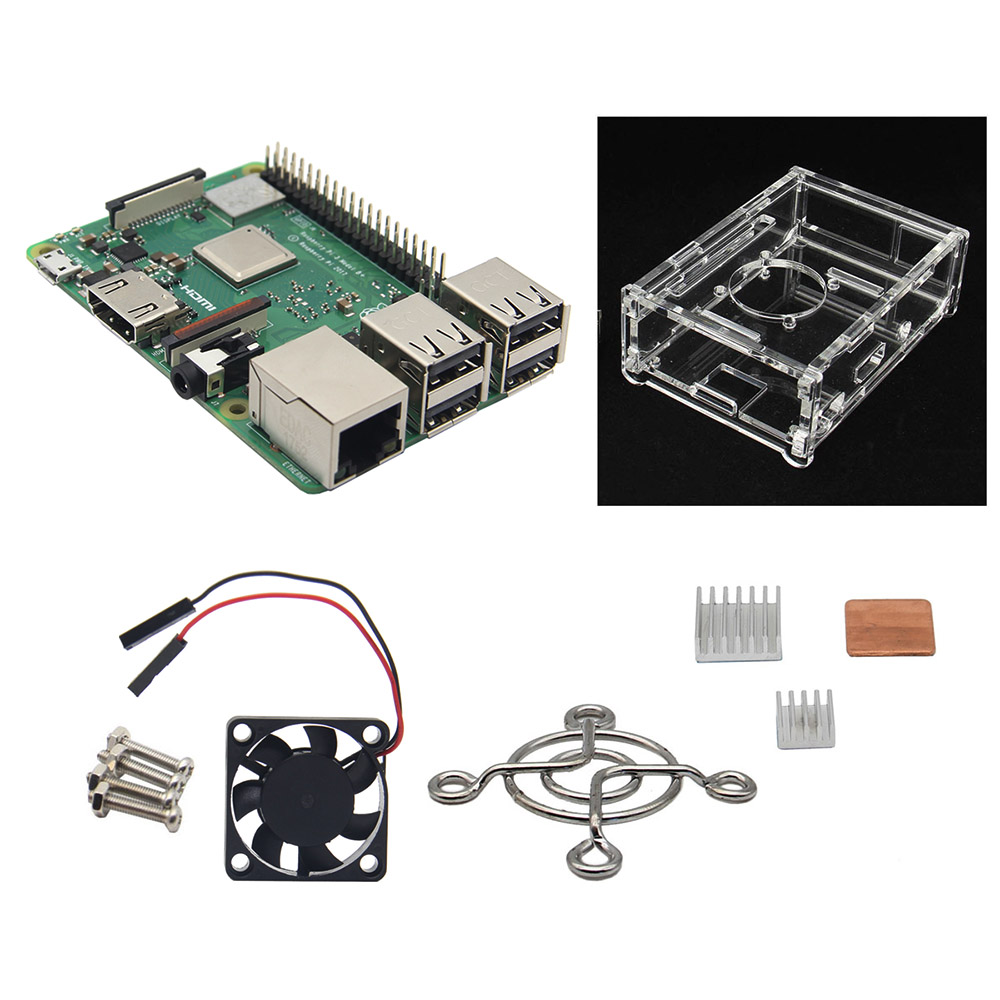 

4 in 1 Raspberry Pi 3 Model B+(Plus) + Acrylic Case + Cooling fan + Heatsink Kit