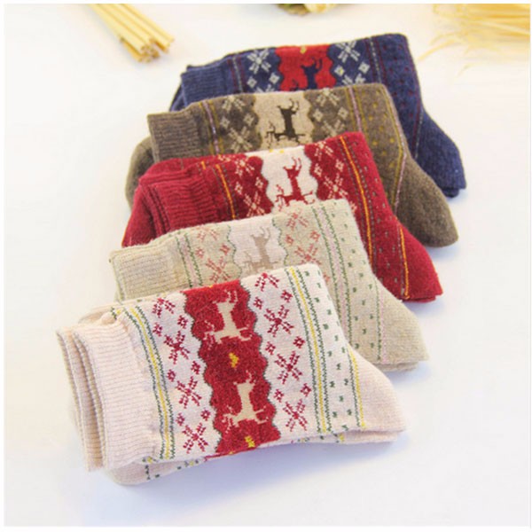 

Women Thickened Wool Socks Deer Pattern Christmas Stockings