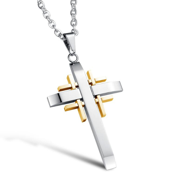 

Модное Серебряное Золото Мужское Крестовое Ожерелье из нержавеющей стали Шарм Ожерелья