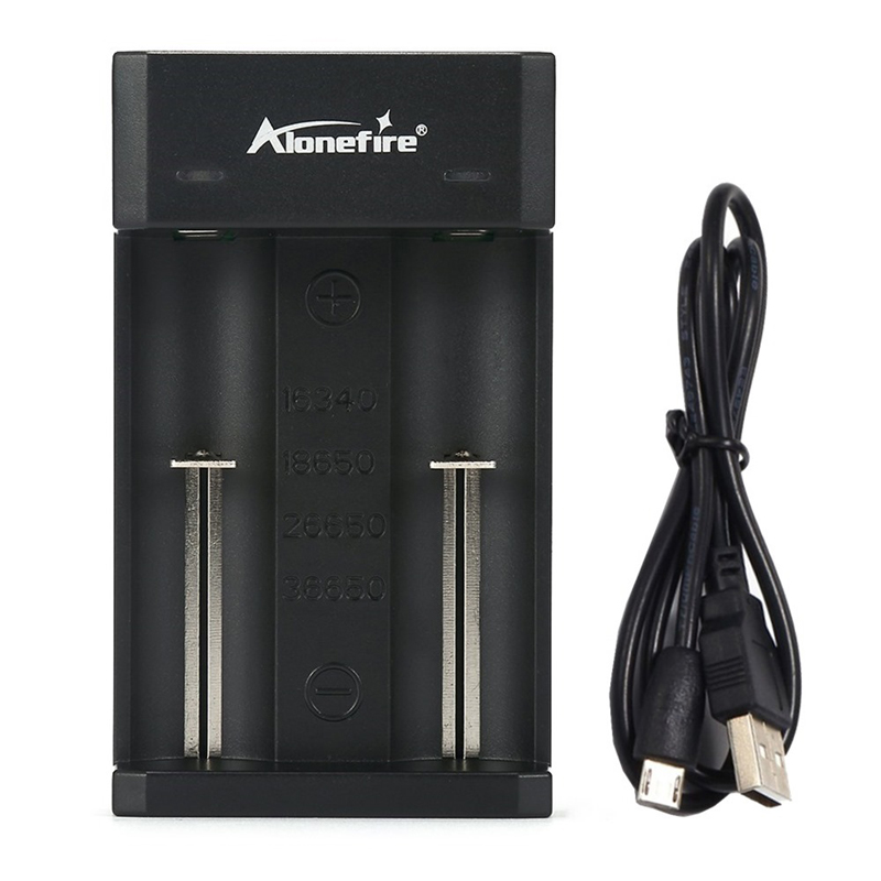 

AloneFire MC102 3.7V 2-Slots USB Charger 18650 18350 18500 16340 17500 25500 10440 14500 26650 32650 Lithium Battery Charger