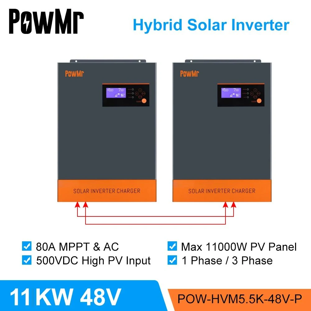 Find PowMr 2pcs Hybr1d Solar Inverter 11KW 48V 220V 500Vdc PV Input 80A MPPT Solar Charger And Battery Charger Pure Sine Wave Solar Invers POW HVM5 5K 48V P for Sale on Gipsybee.com