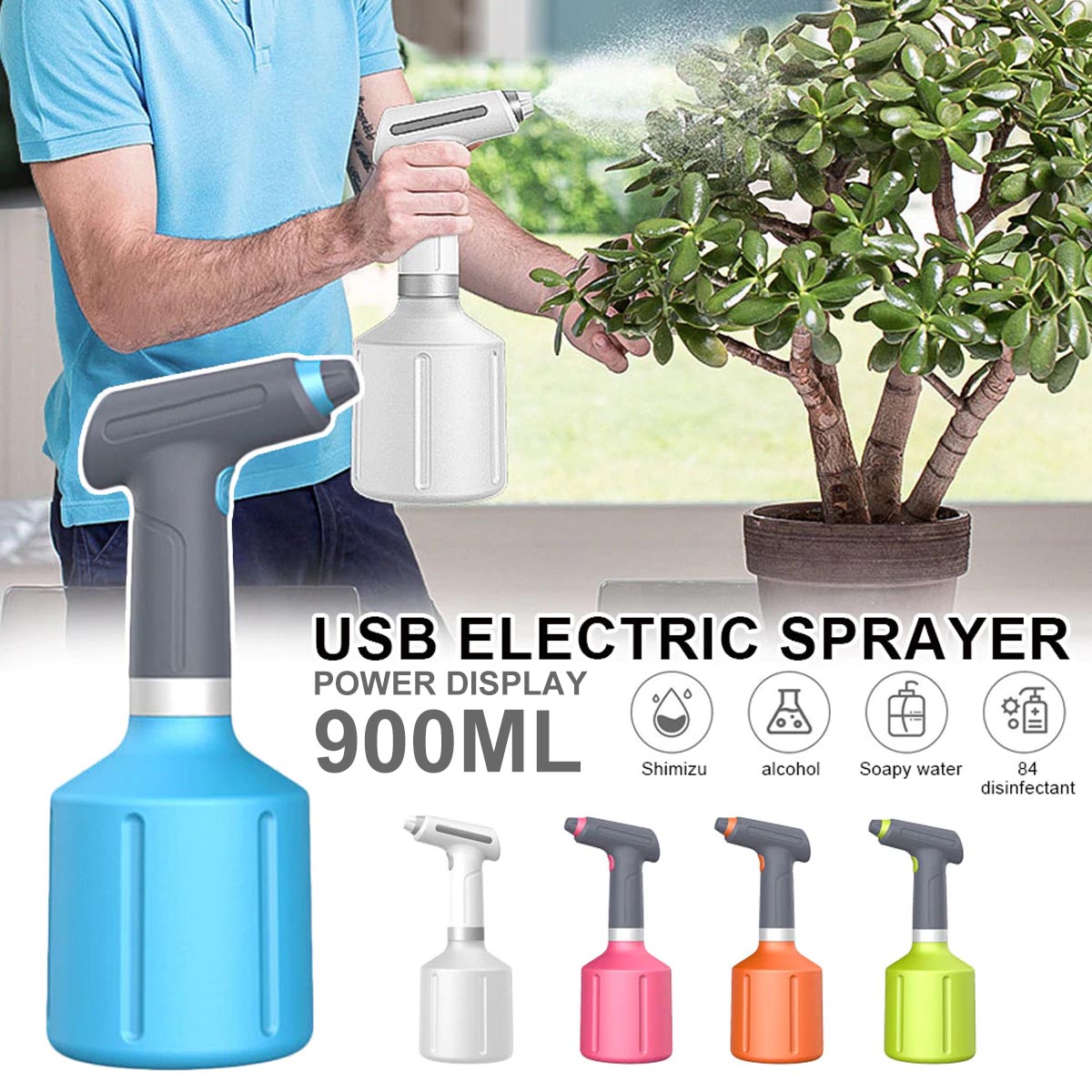 900ML Electric Plant Sprayer Adjustable Spout Spray Bottle Fogger Gardening
