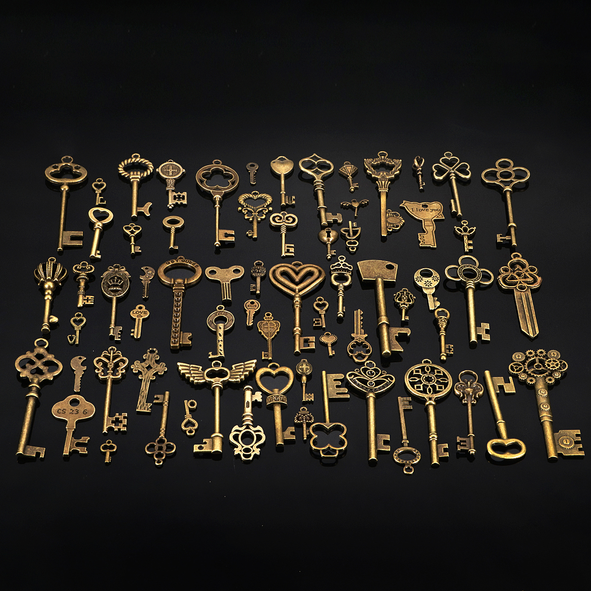 

67Pcs Antique Vtg old look Ornate Skeleton Keys Lot Pendant Fancy Heart Bow Favors DIY Jewelry