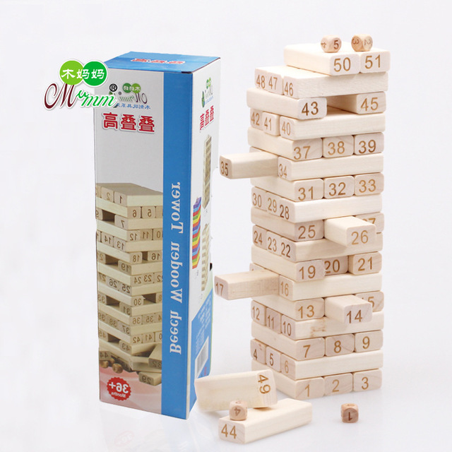

Children's Educational Early Education Desktop Parent-child Interaction 51 Pieces Of Wooden Blocks Wood Color Poplar Stack High Wooden Toys