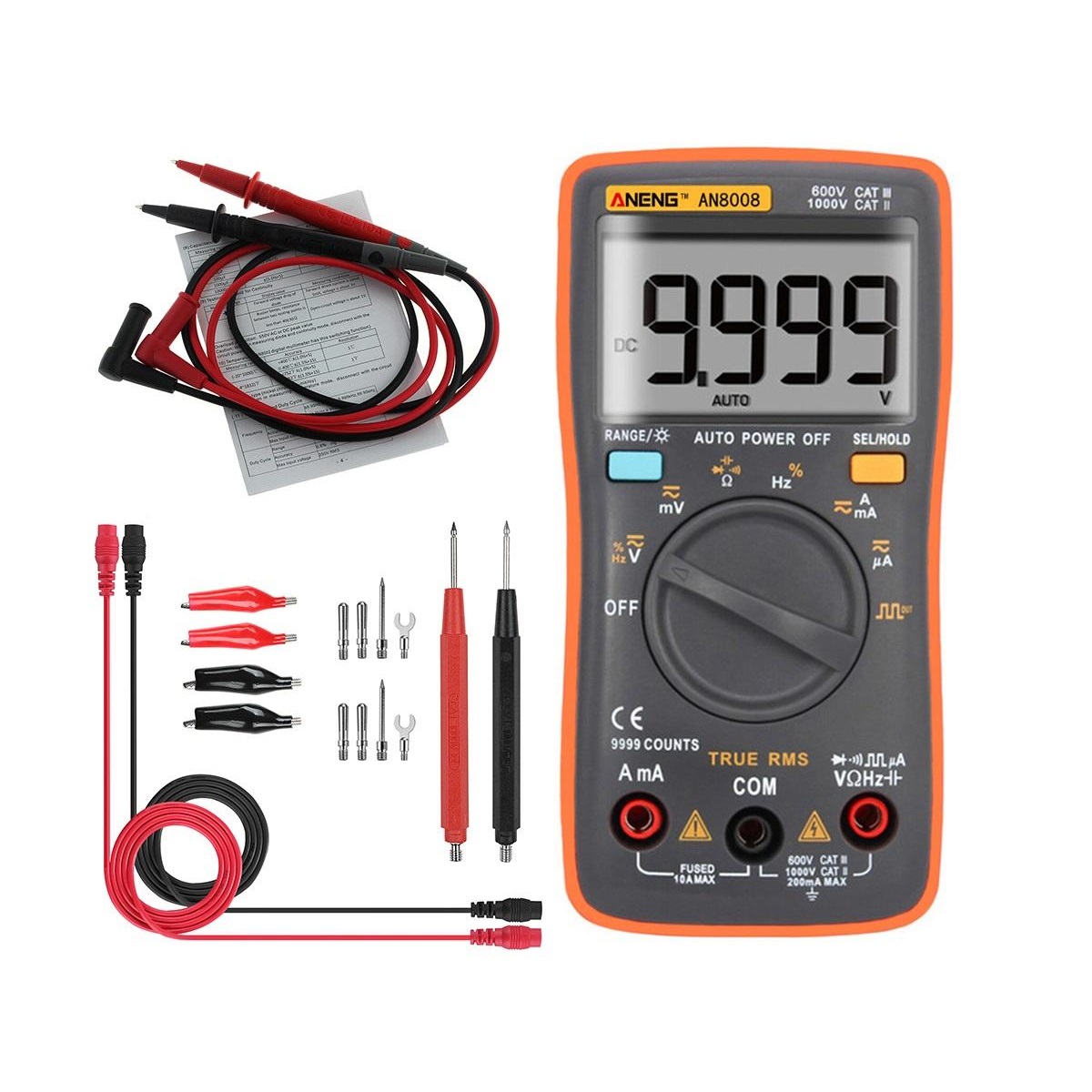 

ANENG AN8008 True RMS Wave Output Digital Multimeter 9999 Counts Backlight AC DC Current Voltage Res