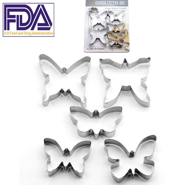

New Stainless Steel Diy Butterfly Biscuit 5 Piece Set Mold Children Clay Tool Cookie Cake Baking Kitchenware