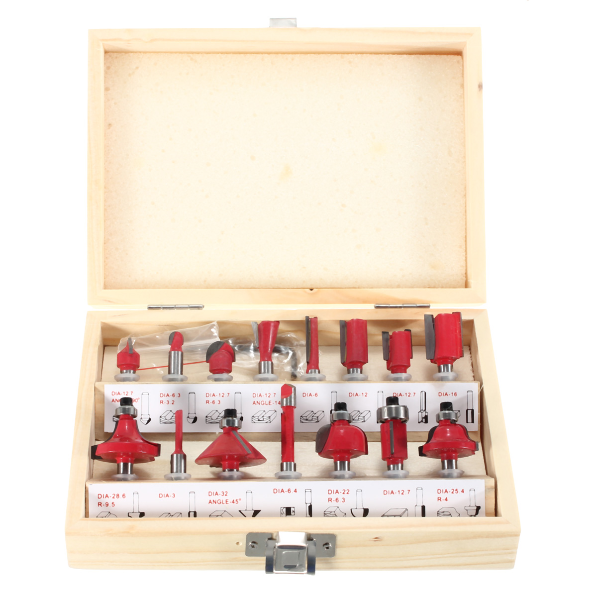 

15pcs 1/4 Inch Shank Router Bit Set Woodworking Milling Cutter with Wood Case