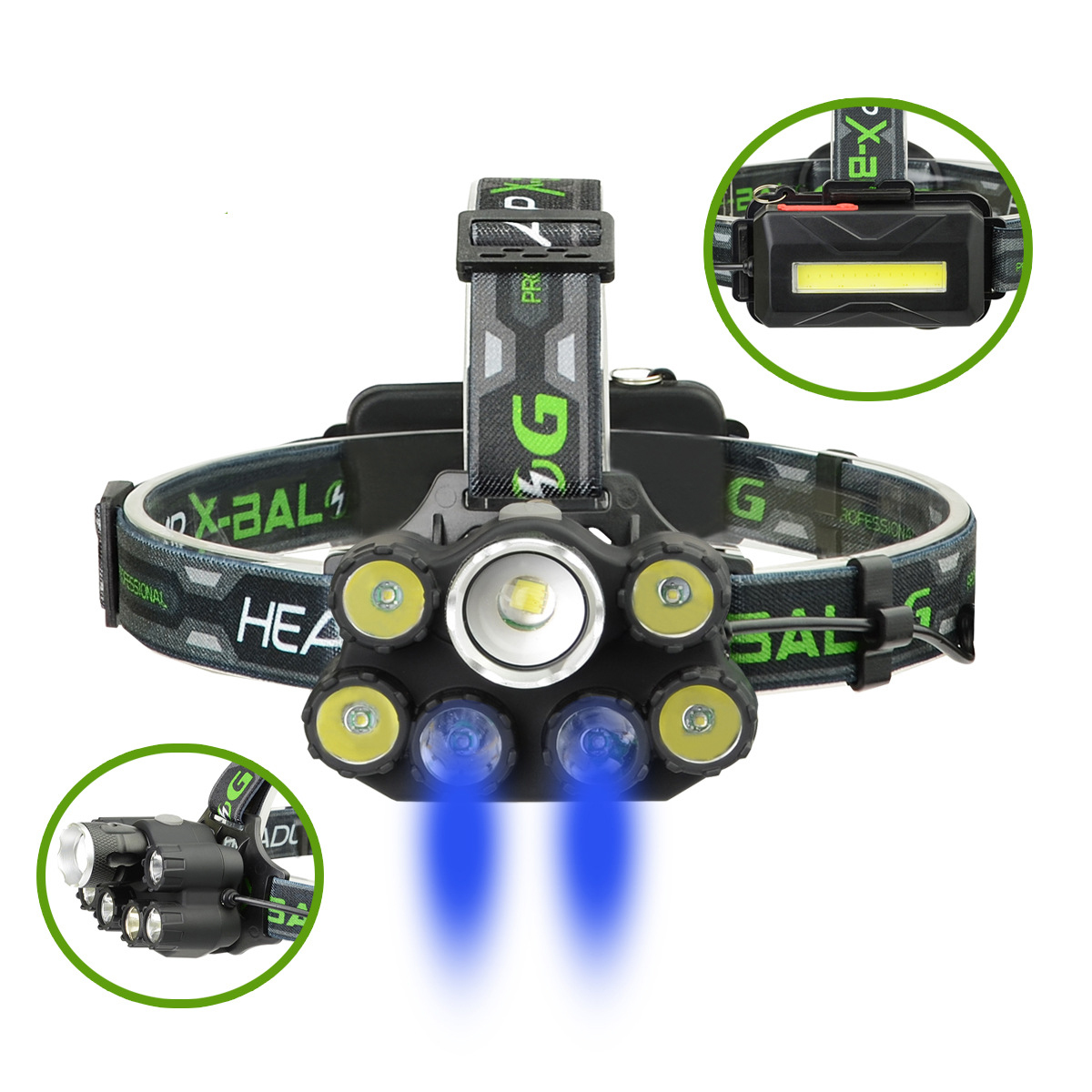 

XANES BL-T76-B6 2500LM T6-4XPE-Blue LED 6 Modes Telescopic Zoom Cycling Hunting Camping Outdoor Headlamp COB Back Light USB Charging Interface