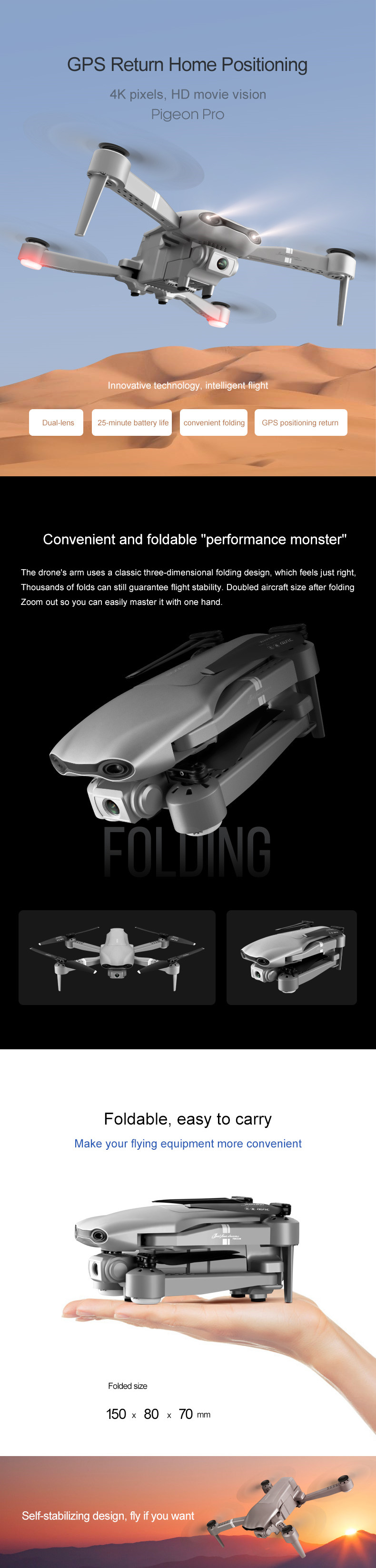 4DRC F3 Optical Flow 4K Dual Lens Camera GPS Positioning HD Aerial Drone Foldable RC Quadcopter RTF 156