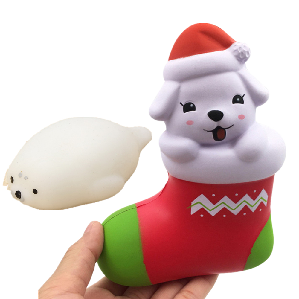 

Рождественский подарок 2PCS Squishy Toy Sock Собака 11.5CM MINI White Seal 4CM Jumbo