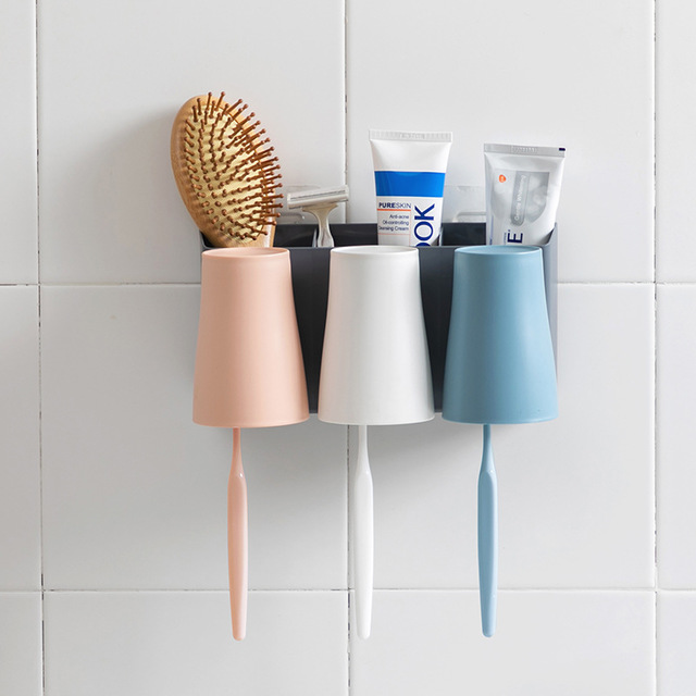 

Simple Wall-mounted Toothbrush Holder Drain Cup Holder Set Household Bathroom No Trace Adhesive Free Punching Rack