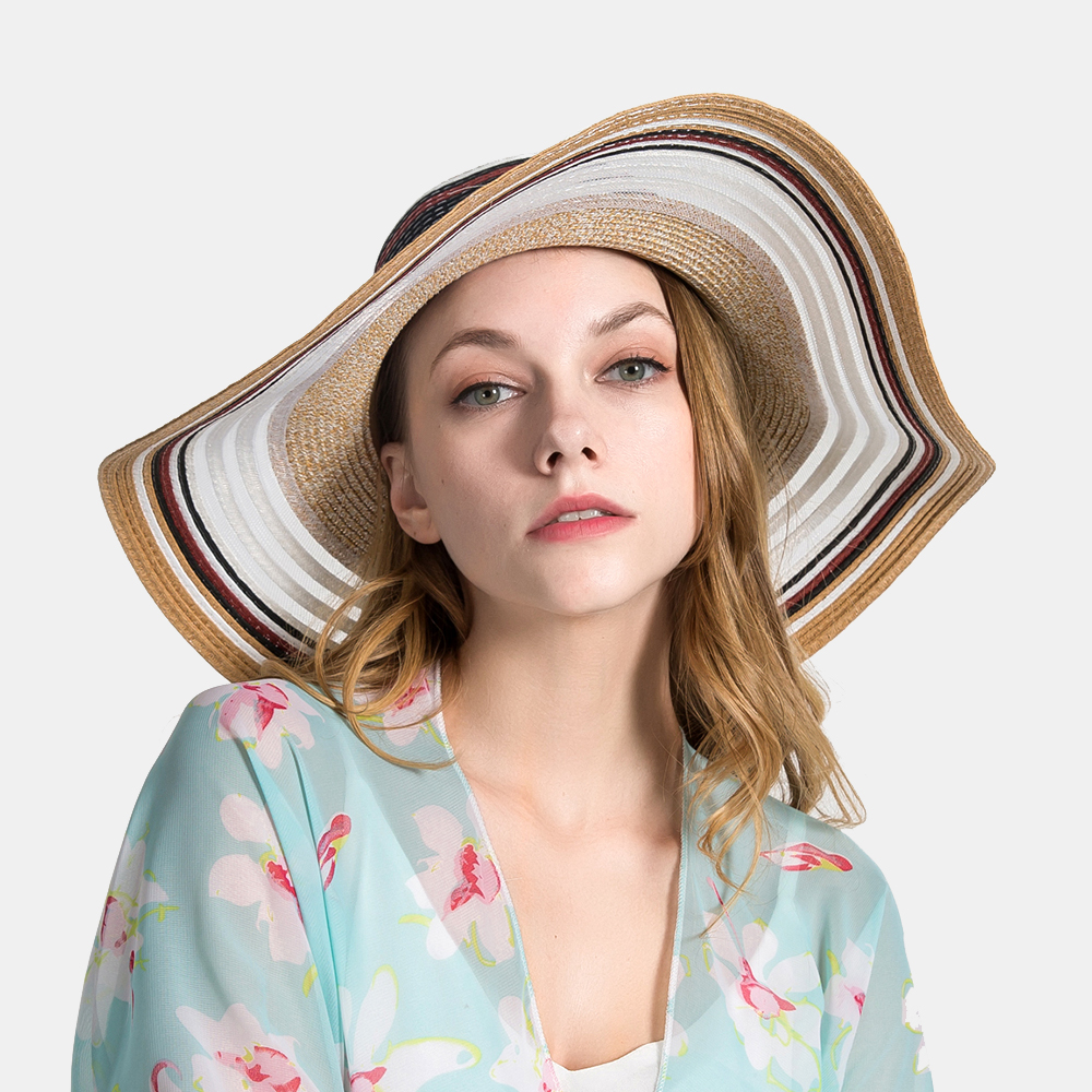 

Women Gradient Hollow Large Edge Cap Travel Shade Straw Hat