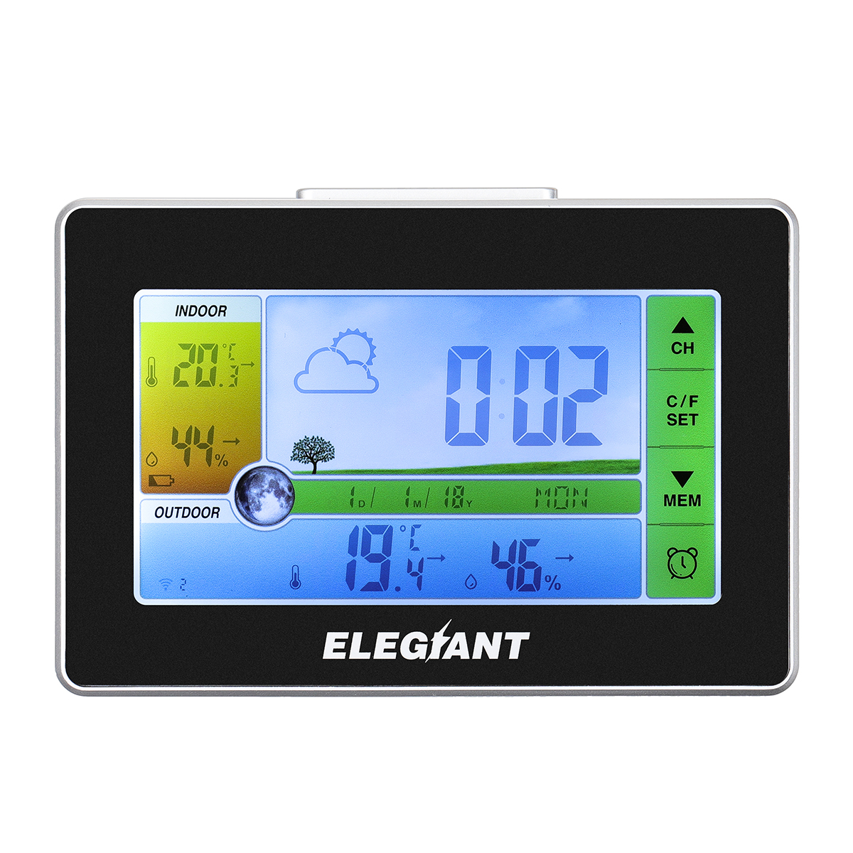 Find ELEGIANT EOX-9908 Touch Indoor Outdoor Weather Station Alarm Clock Calendar Wireless Sensor Forecast Thermometer Hygrometer for Sale on Gipsybee.com with cryptocurrencies