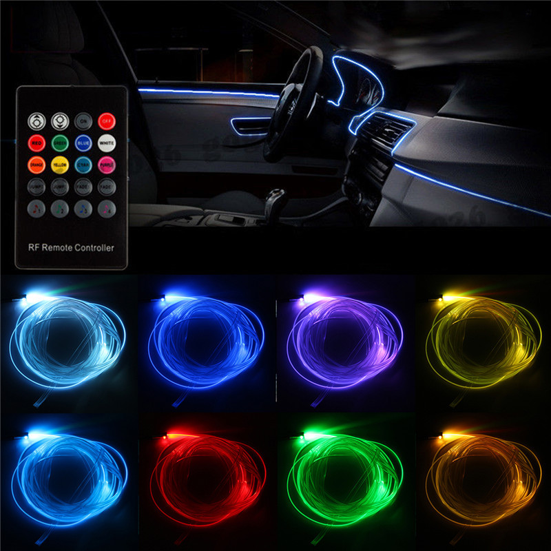 

RGB LED Optical Fiber Neon EL Strip Light Car Interior Decoration Lamp Flexible Tube APP Remote Control 5m