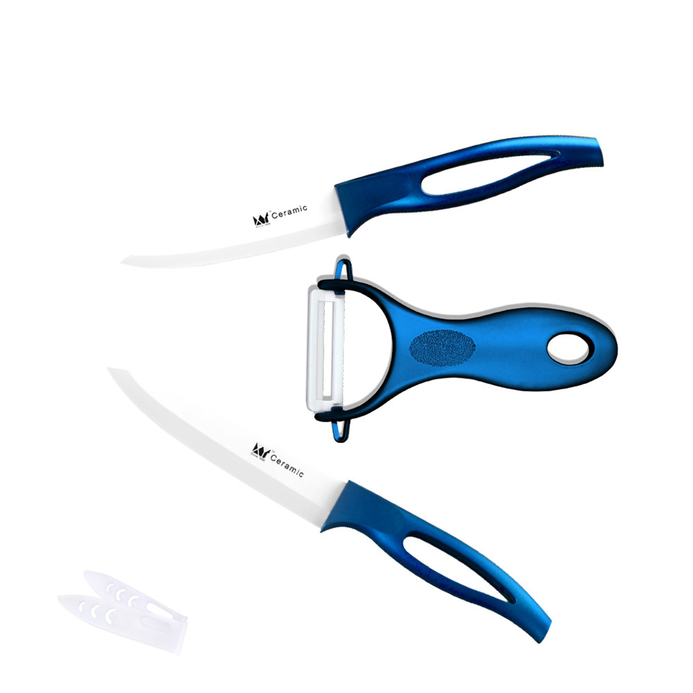 

XYJ Brand Blue Hollow Handle Ceramic Knife Set 3 Pieces Slicing Knife Utility Knife Peeler
