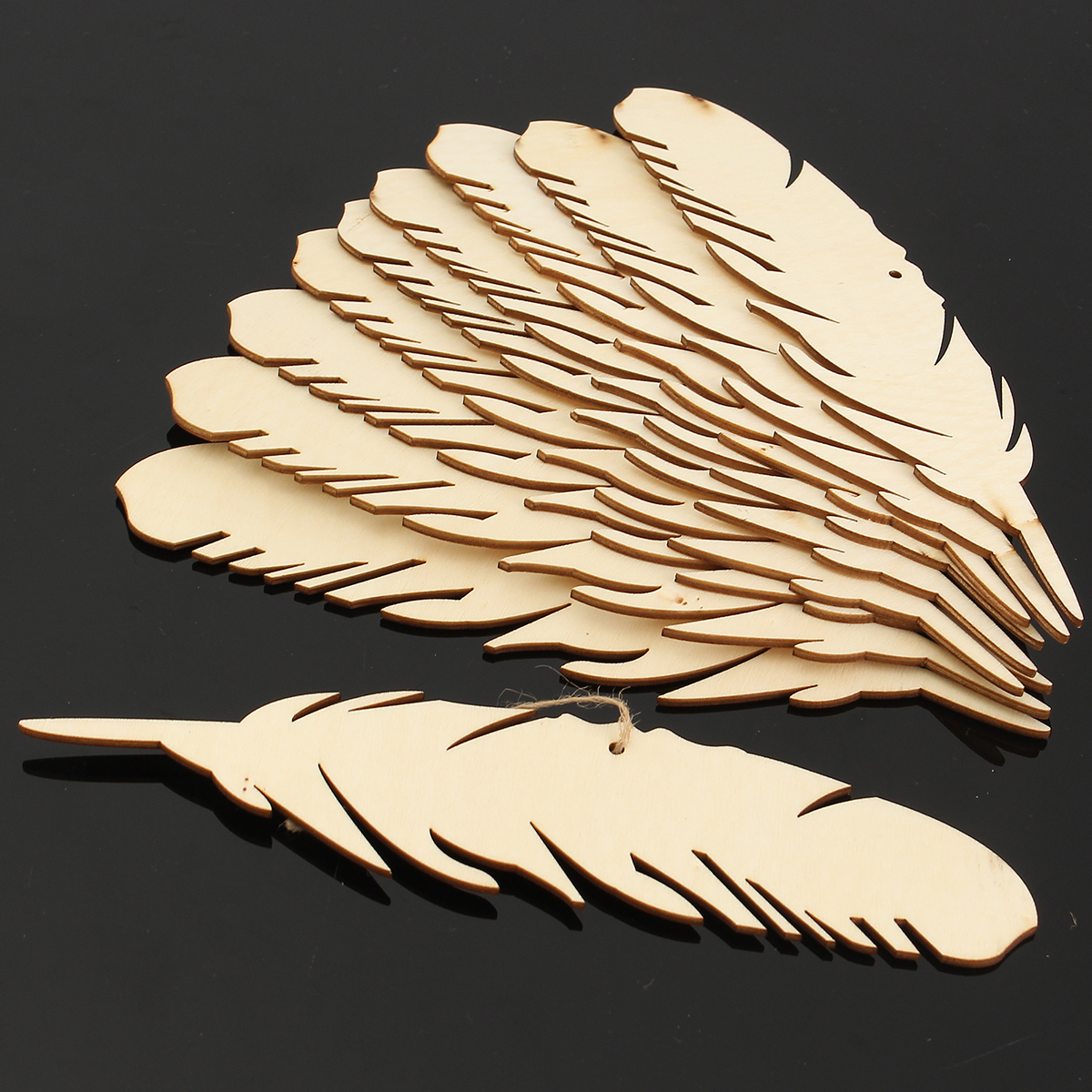 

10pcs Laser Engraving MDF Feather Wooden Slices Diy Craft Laser Manufacturing Room Wedding Decorations For Birthday Party Kids Table Number Cards Gift Tags