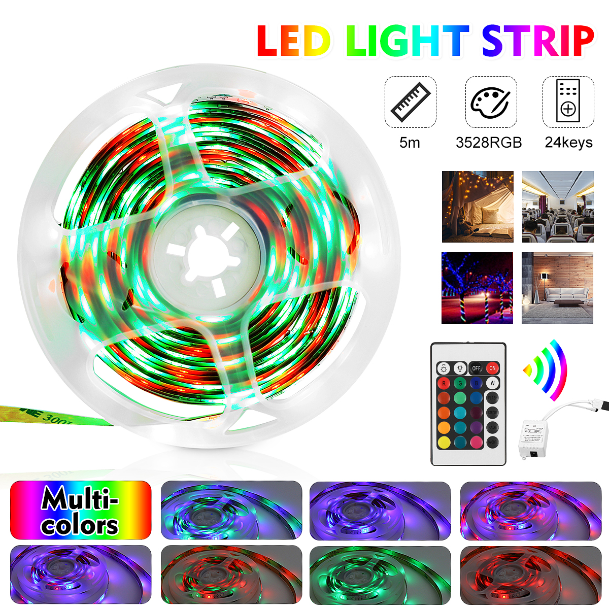 Find 5M 300LED Strip Light Kit SMD3528 Flexible RGB Waterproof Flexible Lamp Home Car 24 Key IR Remote Control for Sale on Gipsybee.com with cryptocurrencies