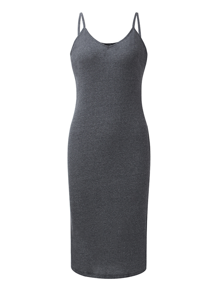 

Casual Women Sleeveless V-neck Stretch Ribbed Camisole Dresses