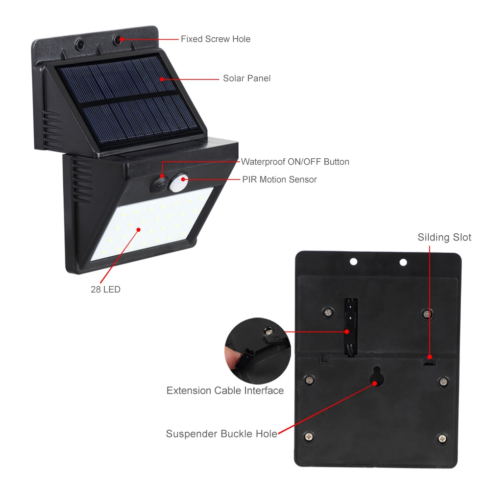Waterproof 28 LED Solar PIR Motion Sensor Security Lamp Separable Wall Light for Outdoor Garden Yard