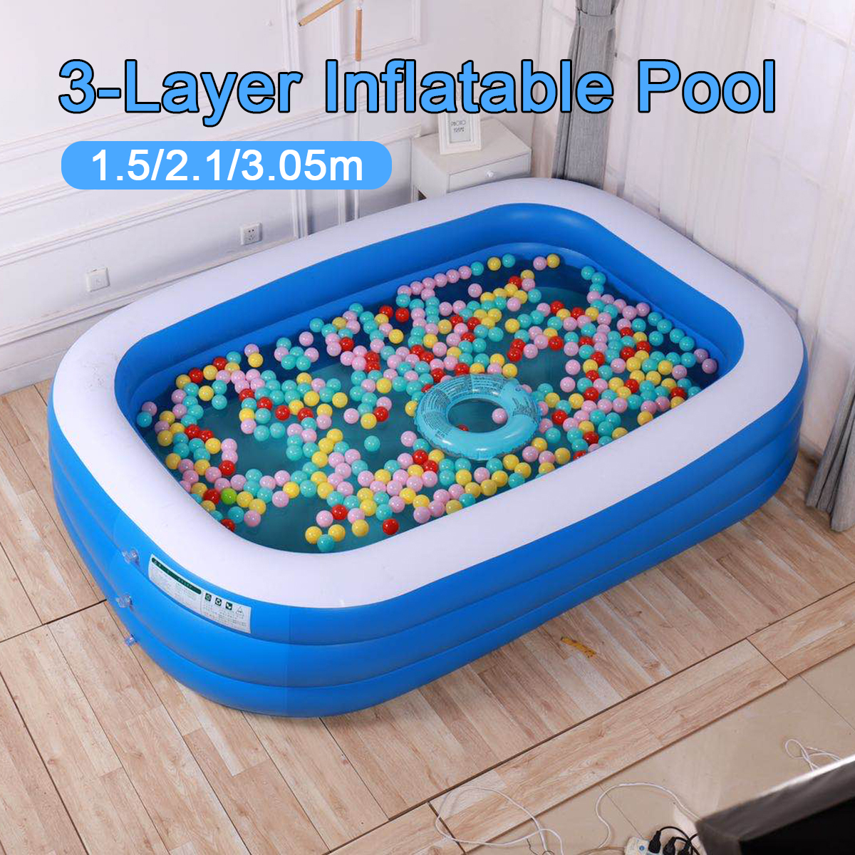 1.5/2.1/3.05M 3 Layers Portable Inflatable Swimming Pool Adults Kids Bath Bathtub Foldable Outdoor Indoor Bathroom SPA 49