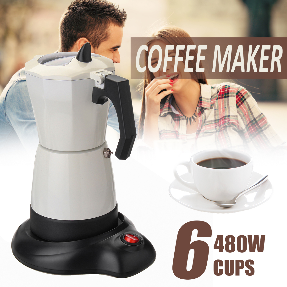6 Cups Electric Tea Coffee Maker Pot Espresso Machine Mocha Home Office 480W Coffee Machine 12
