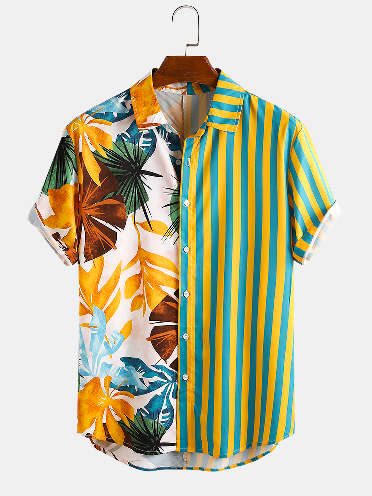 New Banggood Design Men Tropical Leaf Colorful Stripe Mixed Print Short ...