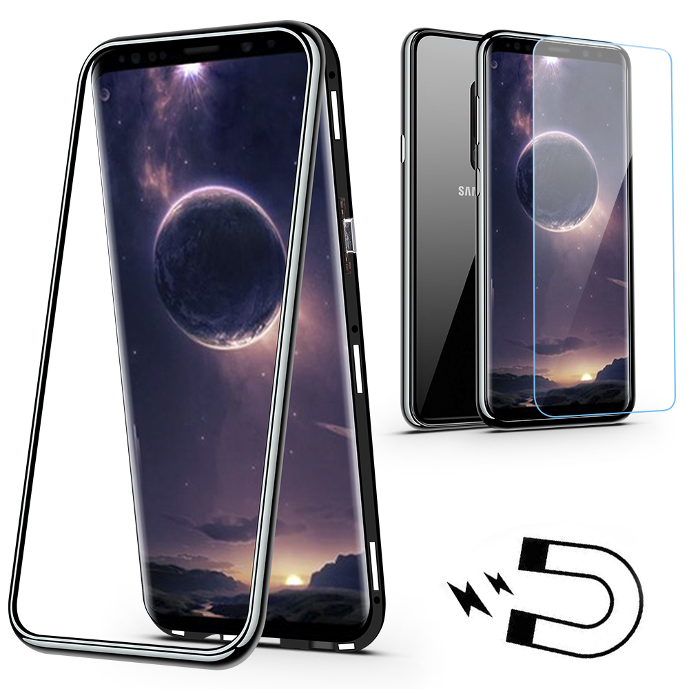 

Bakeey Protective Case With Film For Samsung Galaxy S9 Plus Magnetic Adsorption Metal+Clear Tempered Glass Full Body Cover