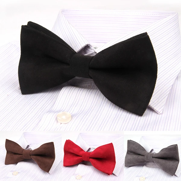 Men Solid Double Layer Formal Suit Corduroy Business Bow Tie