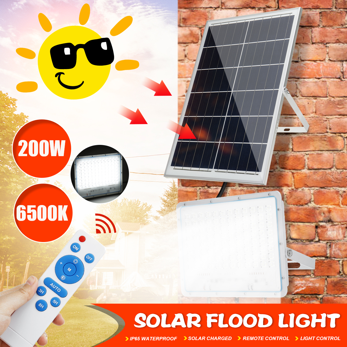 Find 200W 192LED Solar Powered Flood Light Remote Control Light Sensor Timing Outdoor Waterproof IP65 for Sale on Gipsybee.com with cryptocurrencies