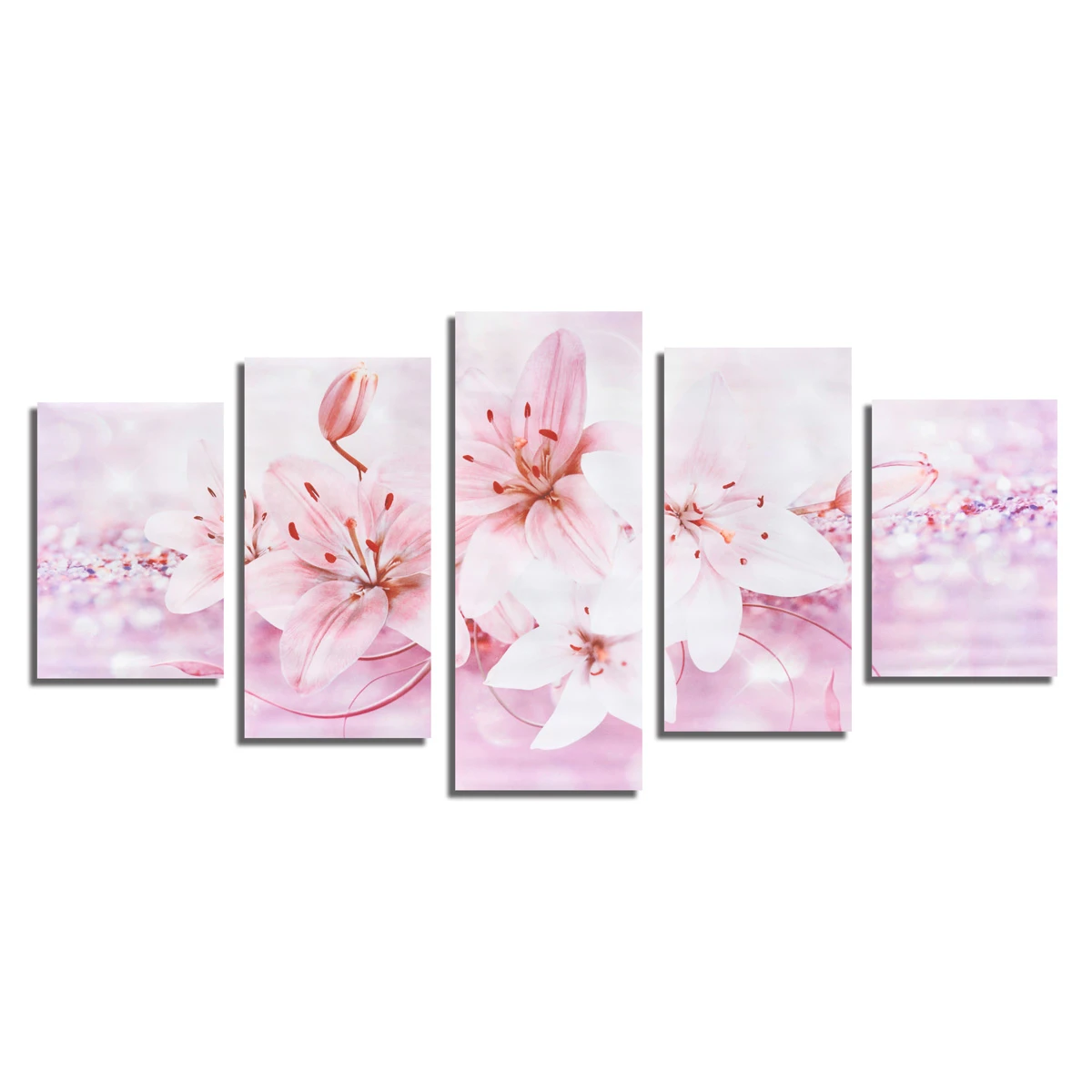 5PCS Lilies Frameless Modern Canvas Painting Mural Wall Picture Paintings Home Decoration