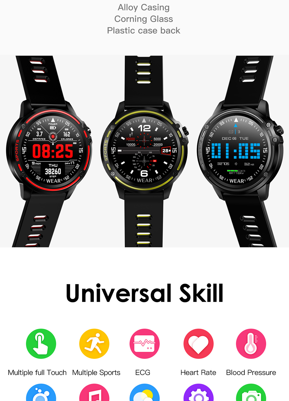 Microwear L8 Full Touch Screen ECG+PPG O2 IP68 Sports Mode bluetooth Music Control Weather Smart Watch 17