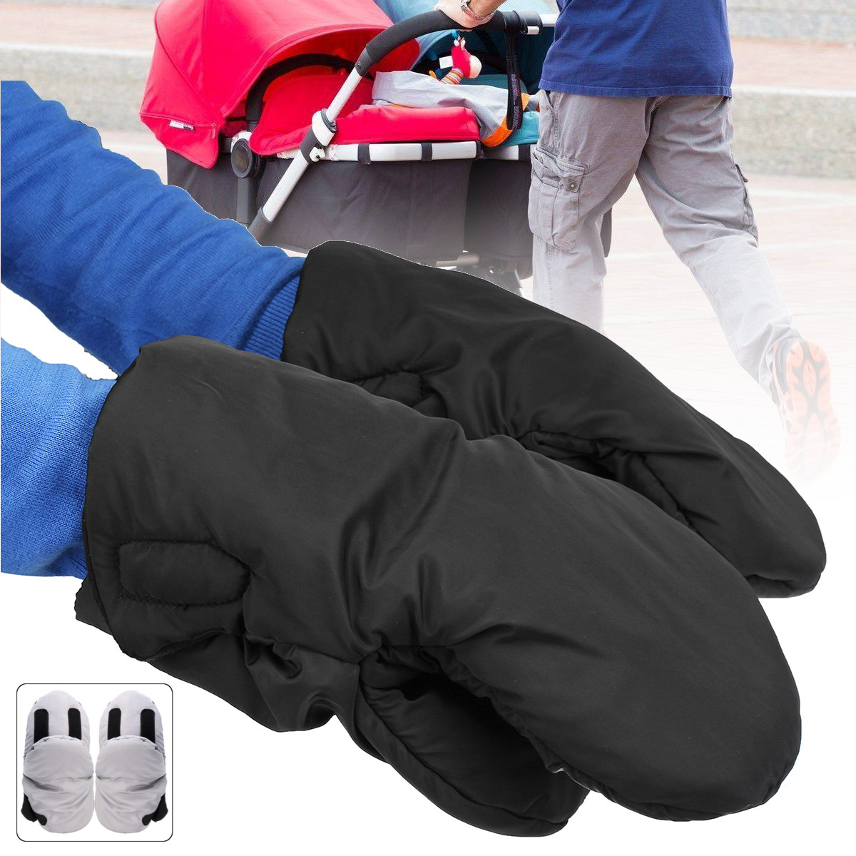 

1 Pair Winter Warmer Thickened Gloves Baby Pushchair Stroller Hand Pram Muff Work Gloves