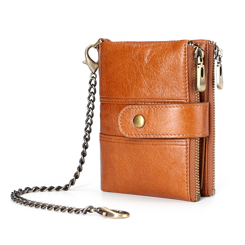 

Men RFID Genuine Leather Chain Wallet Multi-Slot Coin Holder Short Wallet
