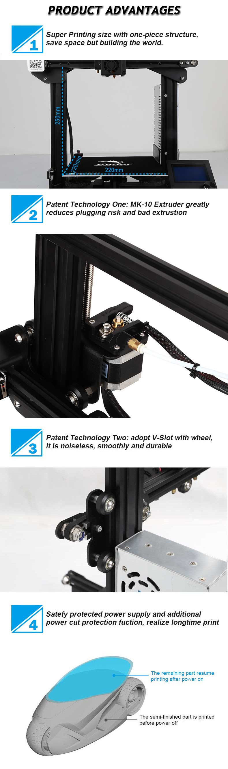 Creality 3D® Ender-3 V-slot Prusa I3 DIY 3D Printer Kit 220x220x250mm Printing Size With Power Resume Function/MK10 Extruder 1.75mm 0.4mm Nozzle 5
