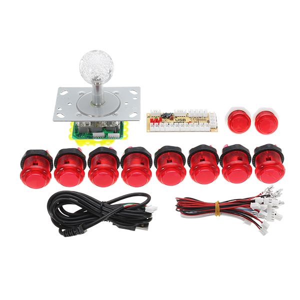 

Dual Players Red PC USB Encoders Double Joysticks Push Buttons DIY Set Kit Arcade Game controller