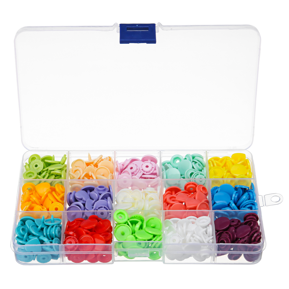 

15 Colors 150Pcs Plastic Resin Fastener Snap Heart Buttons DIY Cloth Craft Kit With Storage Case
