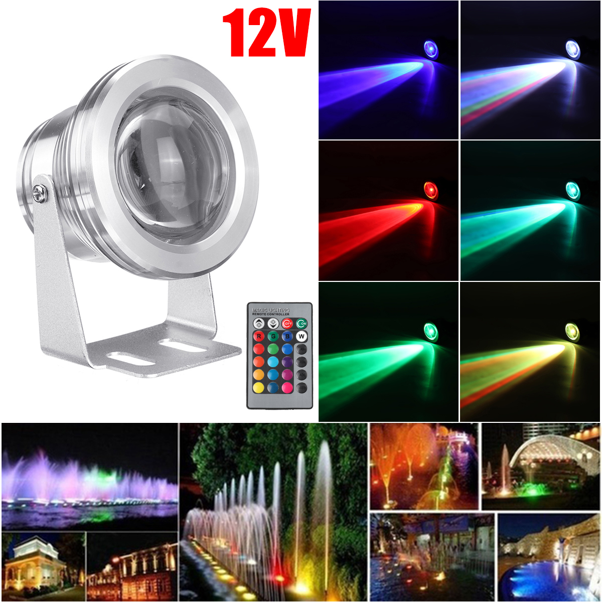 Find DC12V 10W RGB LED Underwater Light Waterproof Fountain Pool Spotlight With Remote Control for Sale on Gipsybee.com with cryptocurrencies