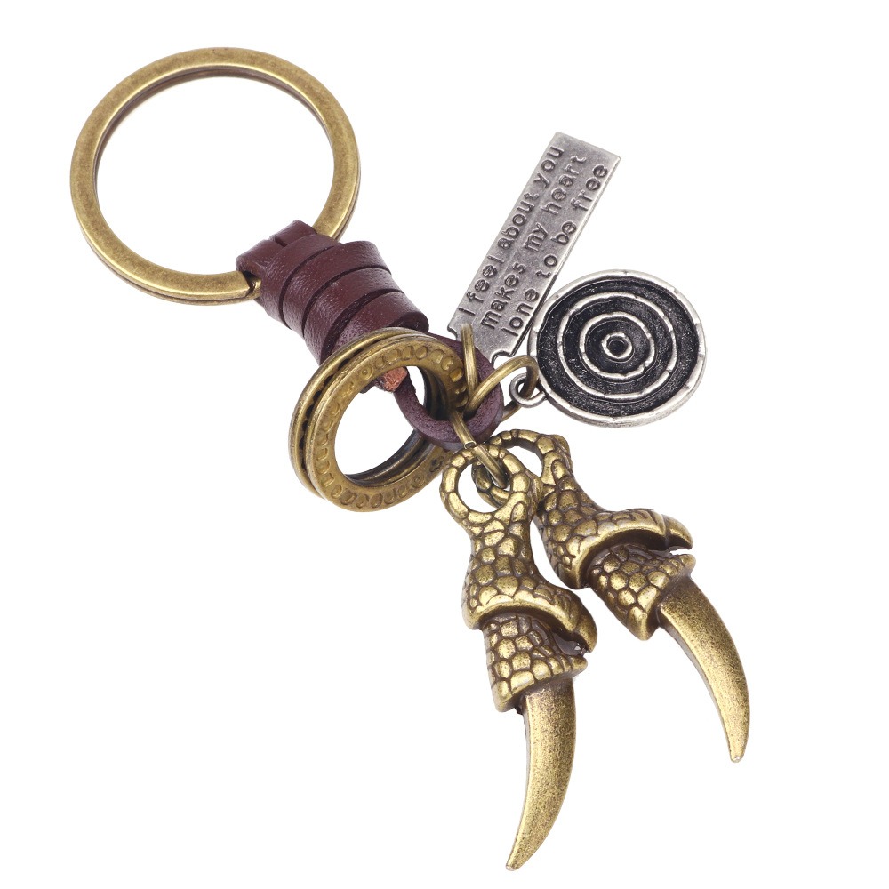 

Retro Woven Eagle Claw Keychain Bronze Sliver Keychain Punk Leather Keychain