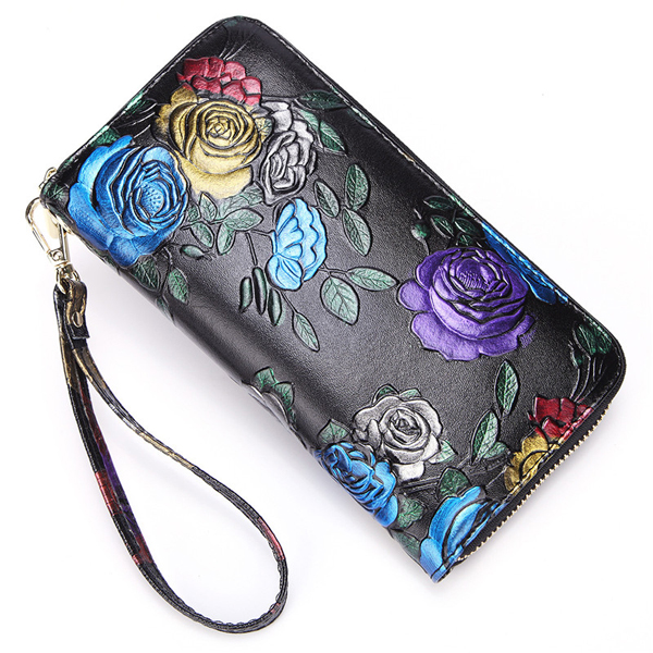 

Brenice Women Cowhide Emossed Floral Clutch Bag Zipper Walle