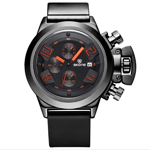 

SKONE 4188 Мода Мужчины Водонепроницаемый Кварцевые часы Мужчины Luxury силиконовой лентой Многофункциональный Спортивные часы