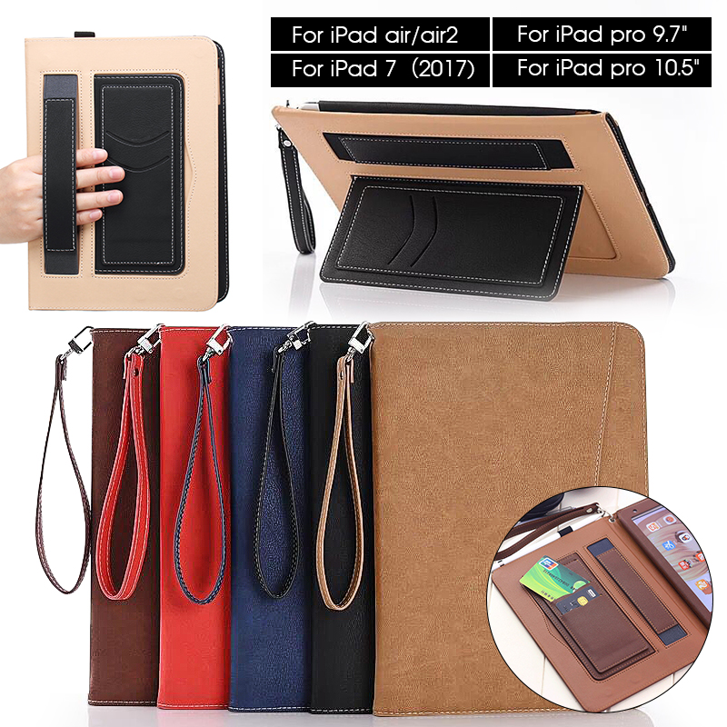 Auto Sleep/Wake Up Card Slots Strap Grip Stand Holder Tablet Case For iPad Pro 10.5 Inch/iPad 9.7 Inch 2018/iPad 9.7 Inch 2017/iPad Pro 9.7 Inch/iPad Air/Air 2 10