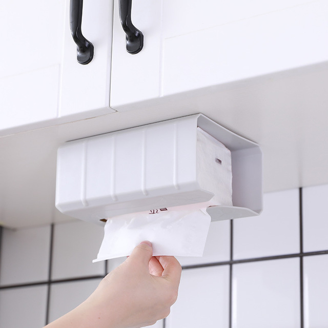 

Punch-free Kitchen Paper-adhesive Storage Box Tray No-wall-mounted Paper Towel Holder Toilet Tissue Box