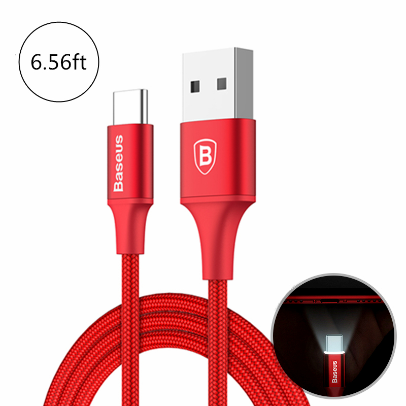 

Baseus 2A LED Light USB Type C Fast Charging Cable 2M For 6 Samsung S8 OnePlus 5